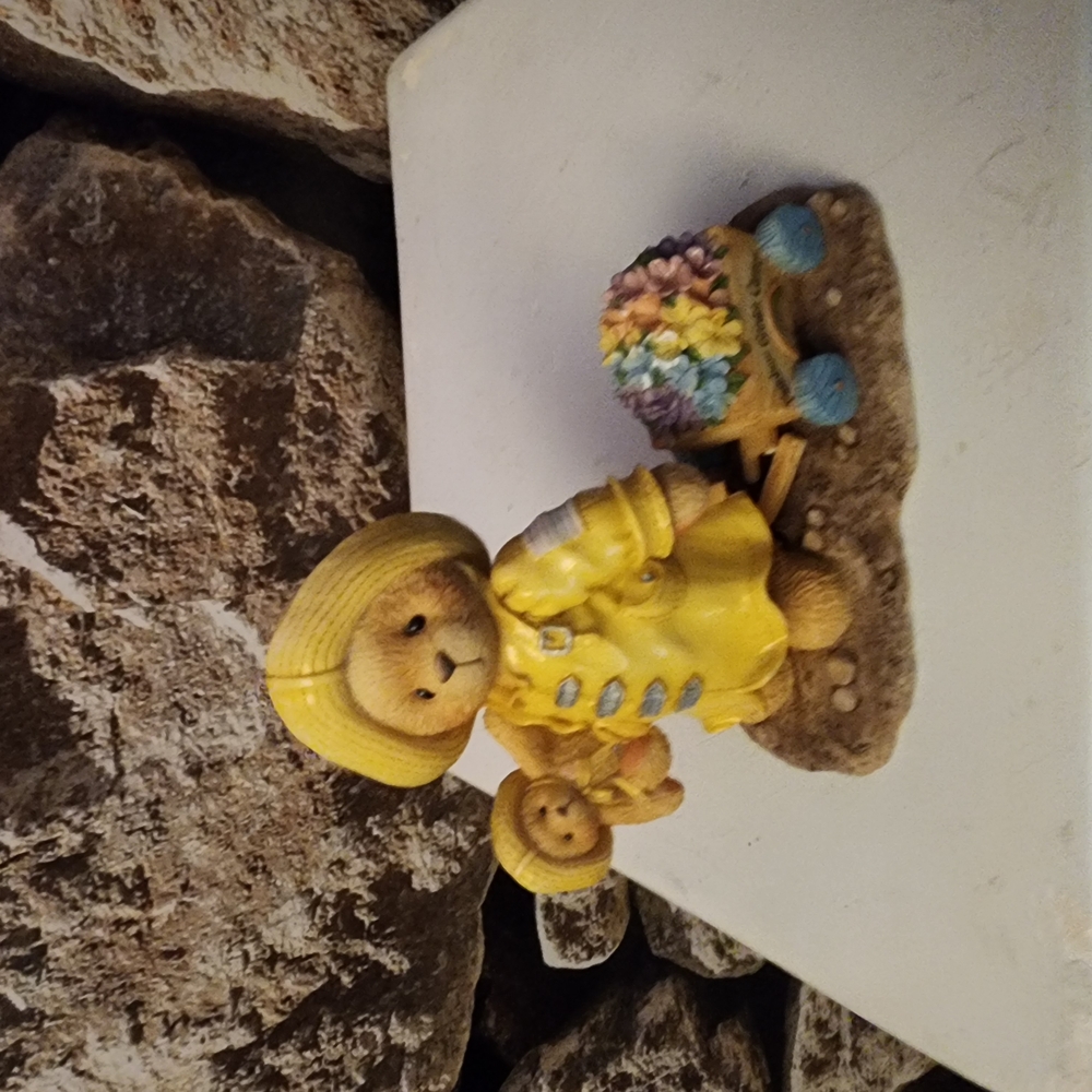 Yellow Bear Figurine with Flowers
